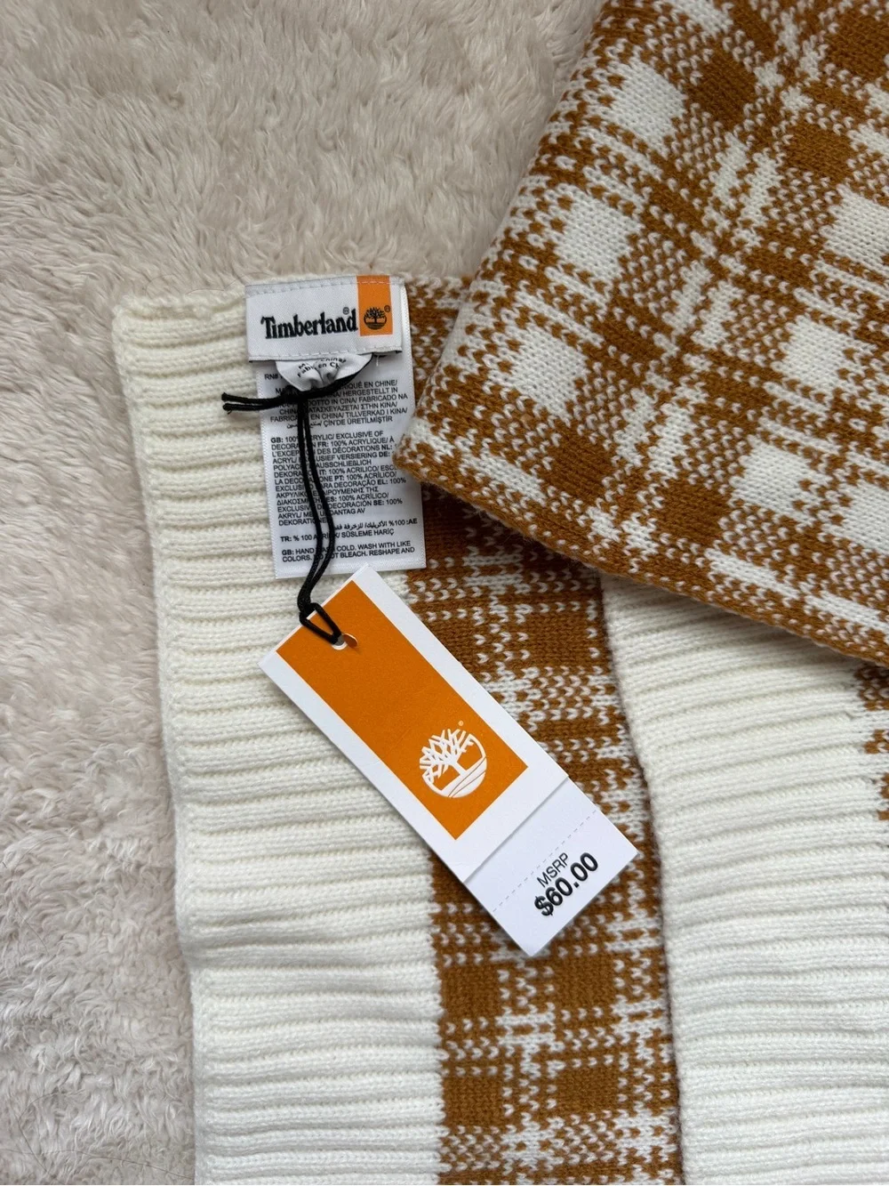 Timberland Brown & Cream Plaid Knit Scarf